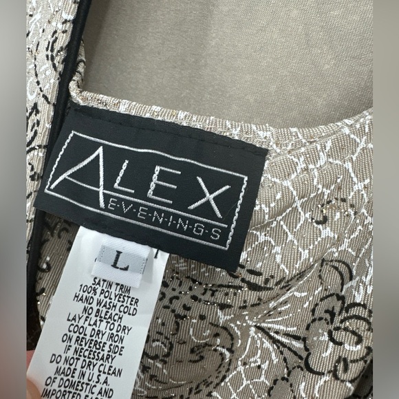 Alex Evenings Woman's Large Printed Mandarin Vine Jacket and Top Set Champagne - Picture 2 of 4